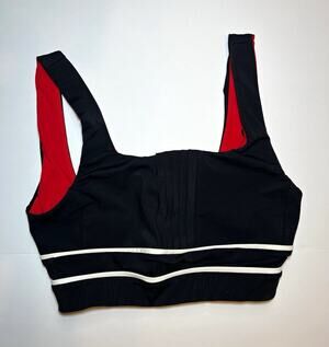 Vaara Sports Bra crop Top XS Black/Red/White Colorblock Wide Strap Lined Stretch